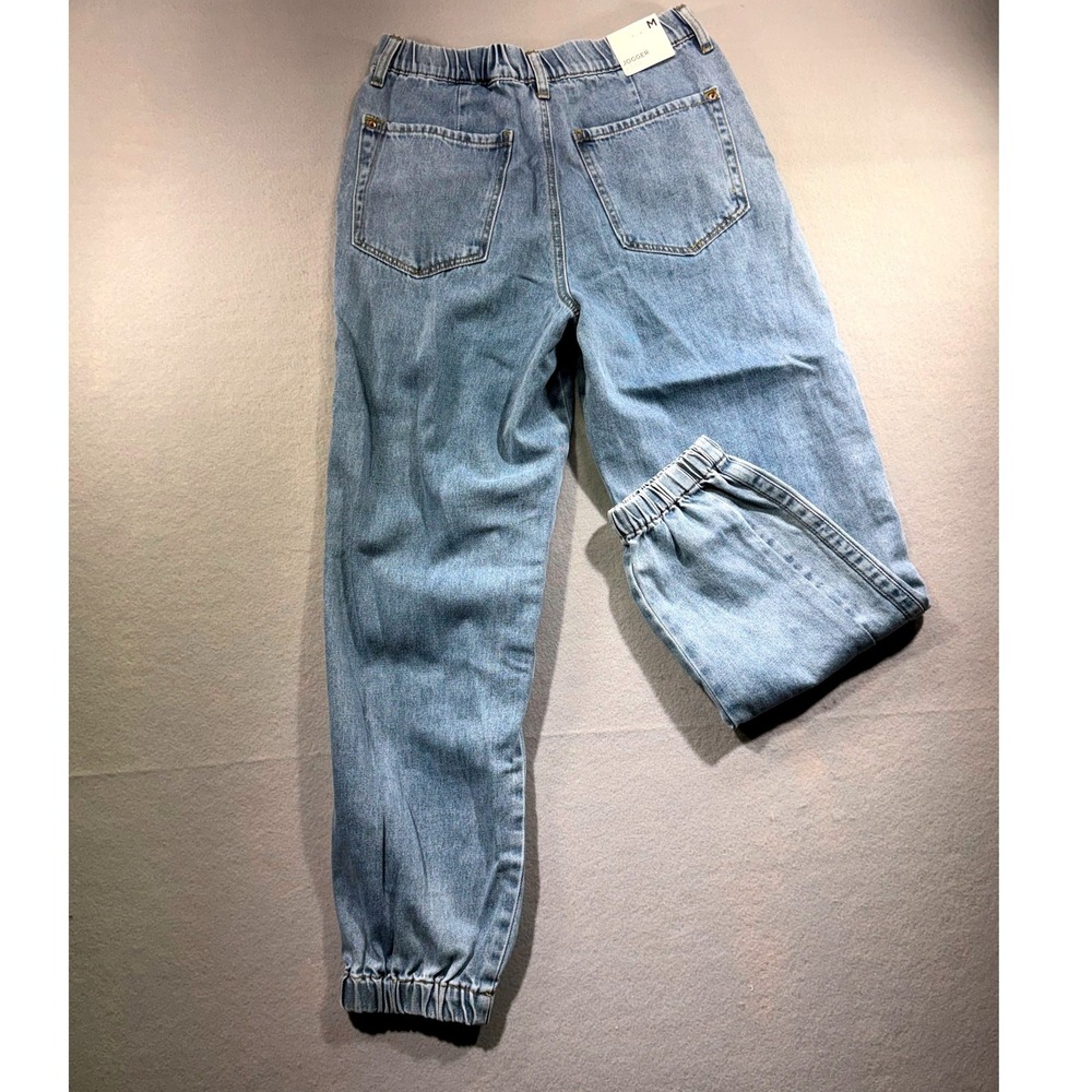 Forever 21 Womens Light Wash Denim Joggers Blue High Waist Elastic Cuff Size M - Picture 2 of 7